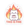 Cute Cat with Coffee Kiss-Cut Sticker | 'This is Fine' Fire Theme - Image 4