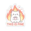 Cute Cat with Coffee Kiss-Cut Sticker | 'This is Fine' Fire Theme - Image 2