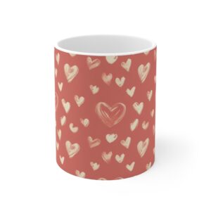 Heart Pattern Mug, Cute Coffee Cup, Gift for Her, Valentines Day Mug, Love Themed Drinkware, Cozy Home Decor