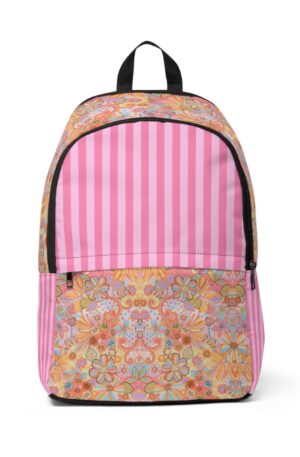Colorful Retro, Floral and Stripes, Backpack | Cute & Unique | Functional | Back-to-School