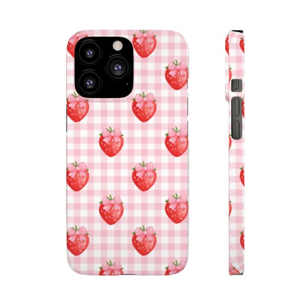 Super Cute Strawberry and Bows Snap Phone Case | Pink Gingham Pattern | Gifts for Her | Summer Accessory - Image 2
