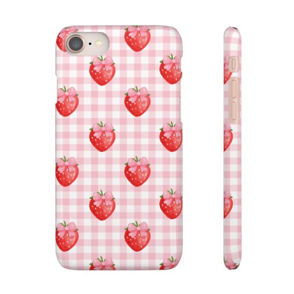 Super Cute Strawberry and Bows Snap Phone Case | Pink Gingham Pattern | Gifts for Her | Summer Accessory - Image 3