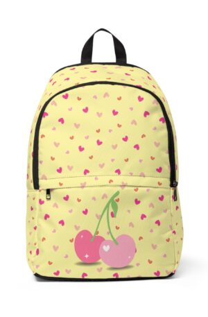 Cute Pastel Hearts and Cherries Backpack | Trendy Everyday Tote | Back-to-School