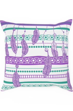 Boho Geometric Throw Pillow With Feathers | Stylish Home Decor