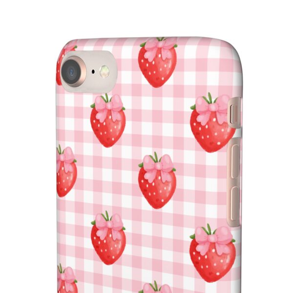 Super Cute Strawberry and Bows Snap Phone Case | Pink Gingham Pattern | Gifts for Her | Summer Accessory - Image 6
