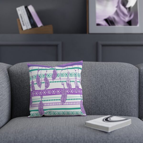 Boho Geometric Throw Pillow With Feathers | Stylish Home Decor - Image 2