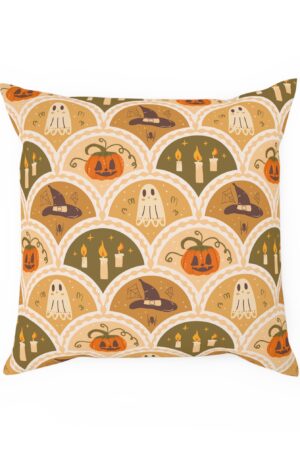 Cozy Reversible Halloween Throw Pillow for Autumn | Pumpkin and Ghost Design