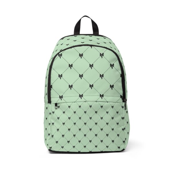 Chic Pastel Green and Black Bow Pattern Backpack | Stylish Travel Companion | School Bag | Everyday Backpack | Fashion Accessory