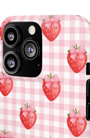 Super Cute Strawberry and Bows Snap Phone Case | Pink Gingham Pattern | Gifts for Her | Summer Accessory