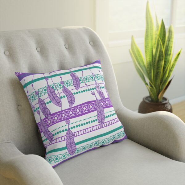 Boho Geometric Throw Pillow With Feathers | Stylish Home Decor - Image 4